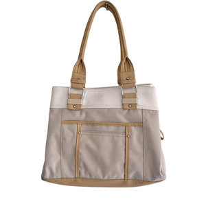 Tan Cream Tyler Rodan Bag Purse Large Pockets Magnette Closer Zipper Lined